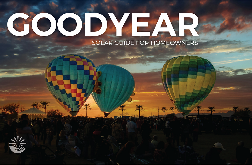 Hot air balloons gracefully float against a stunning sunset backdrop in Goodyear, Arizona.