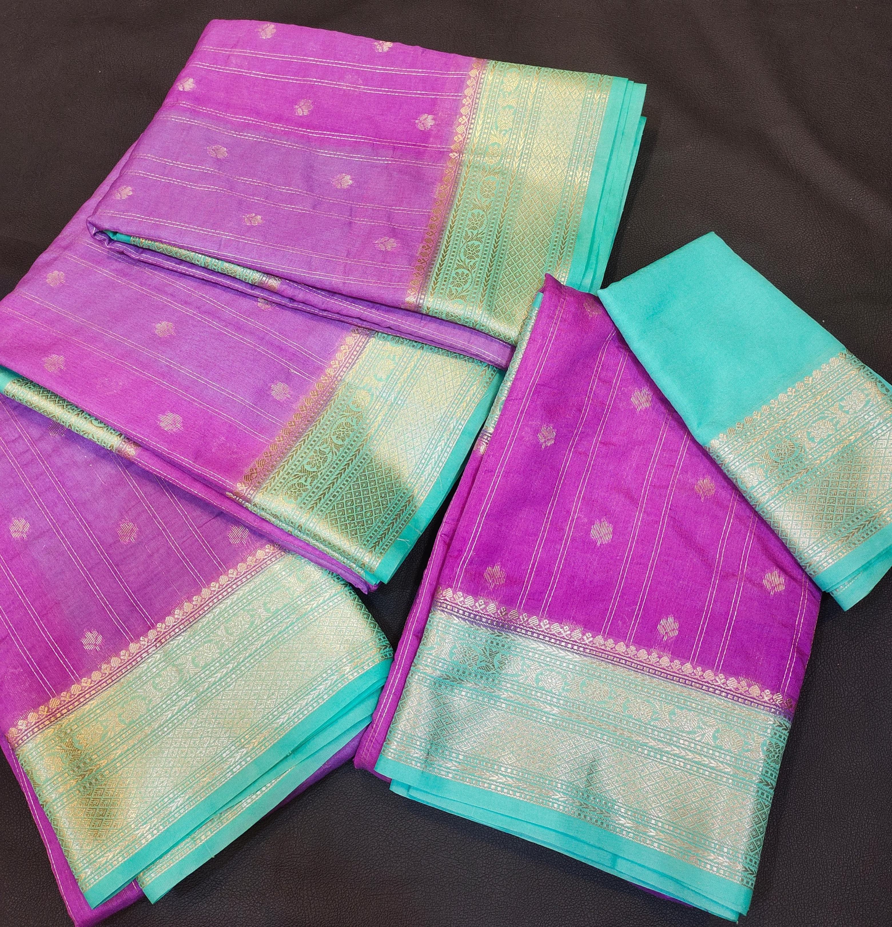 BANARASI WARM SILK SAREE LAVENDER WITH TURQUOIS GREEN