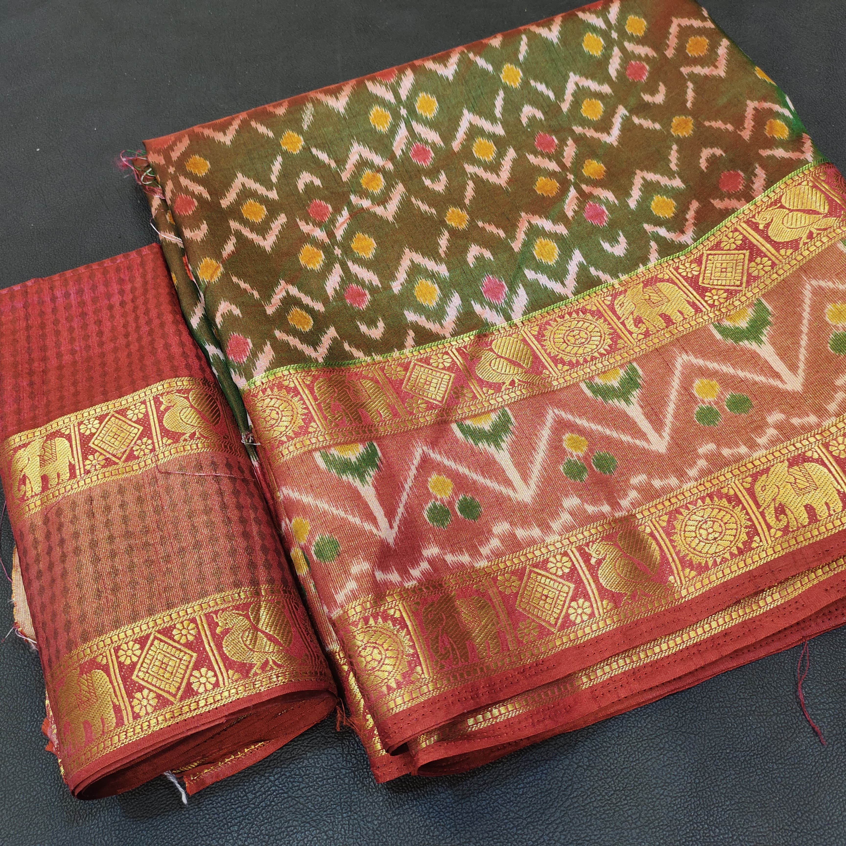 Green with red Ikkat design Pattola silk saree 