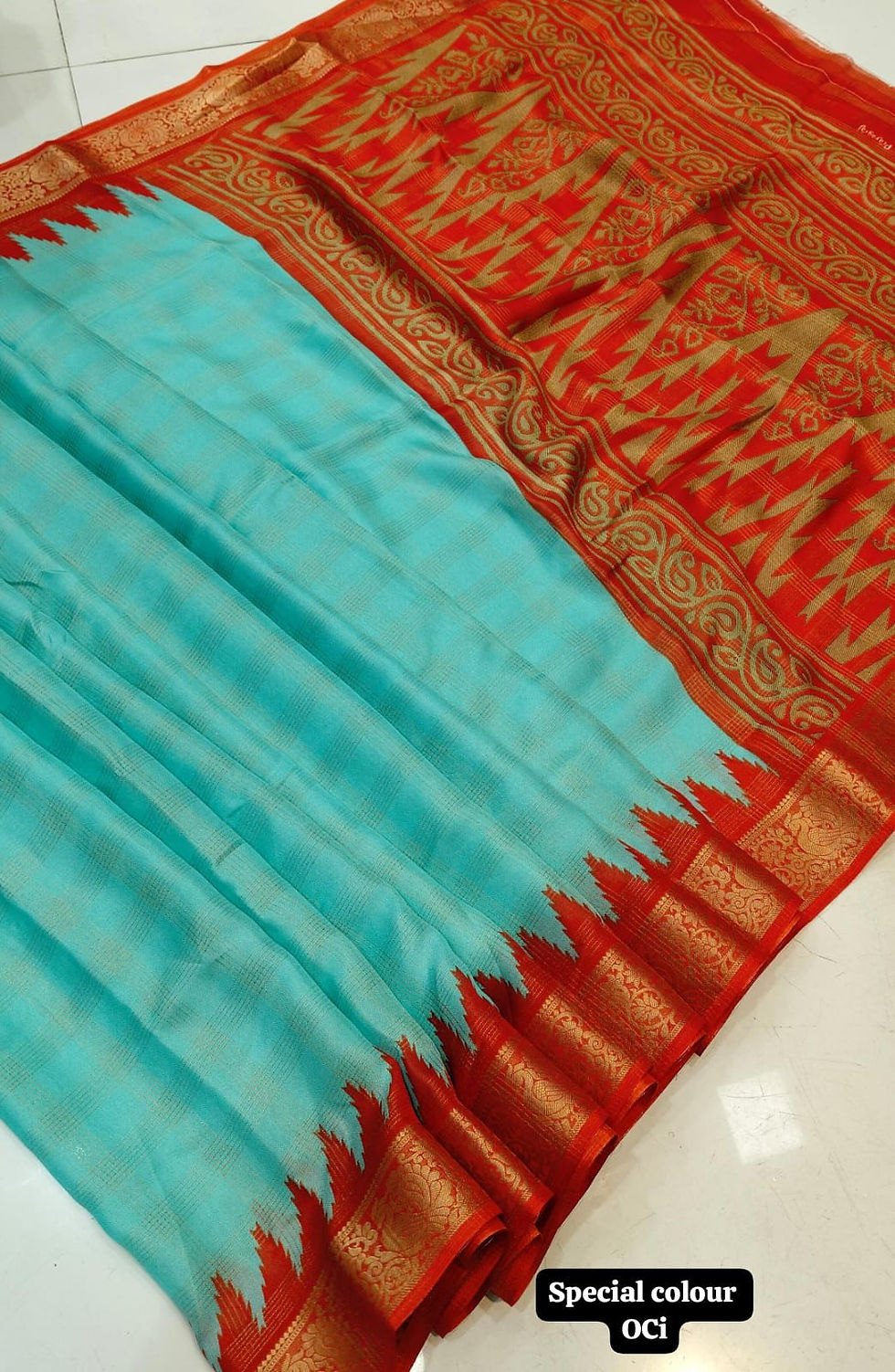 Thumbnail: TST001--SEA BLUE WITH ORANGE SAREE