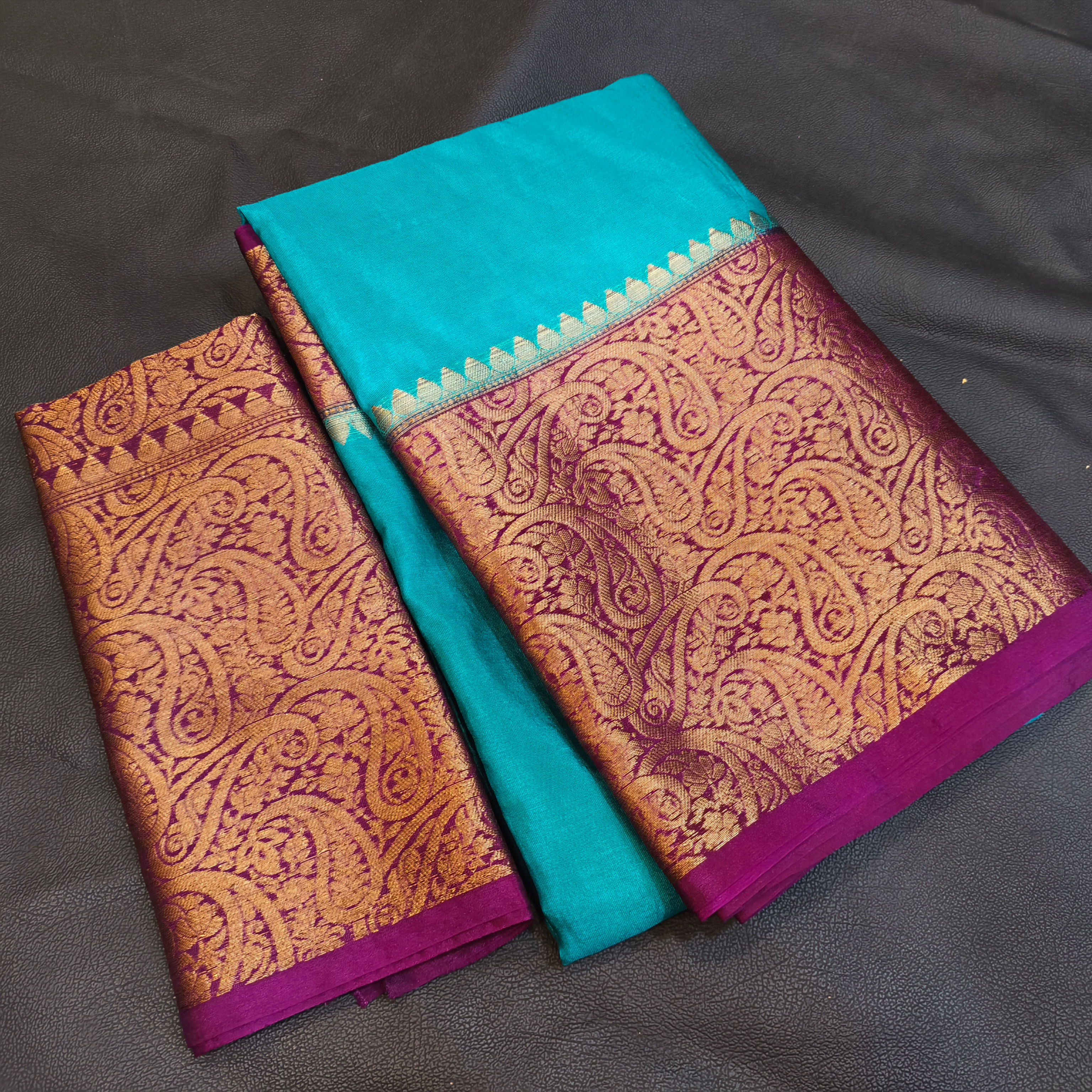 TOFS01 โ Warm Silk Saree Ramar Blue With Wine