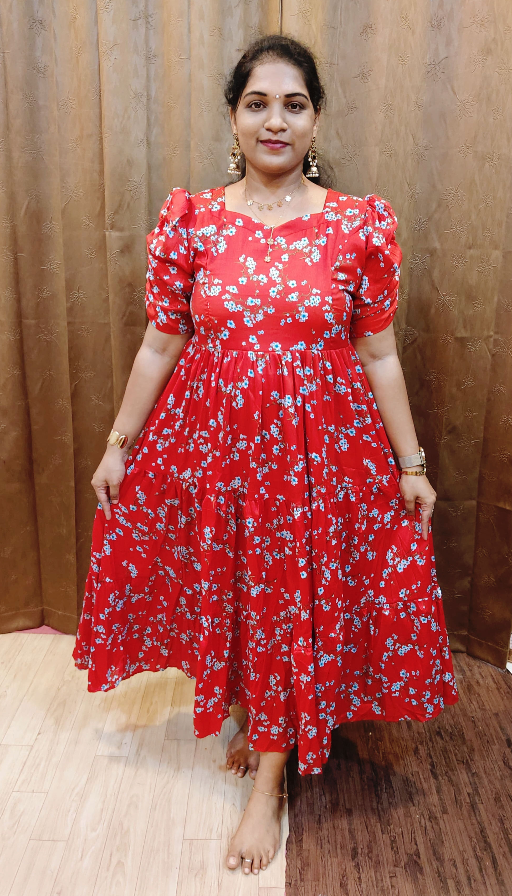 NON FEEDING DELTA CRUSH TYPE KURTI RED COLOUR 