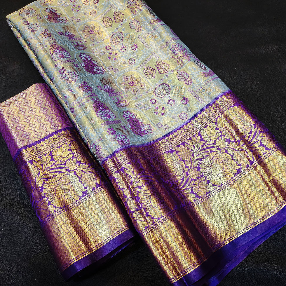 Thumbnail: Purple with sky blue Bridal tissue Saree