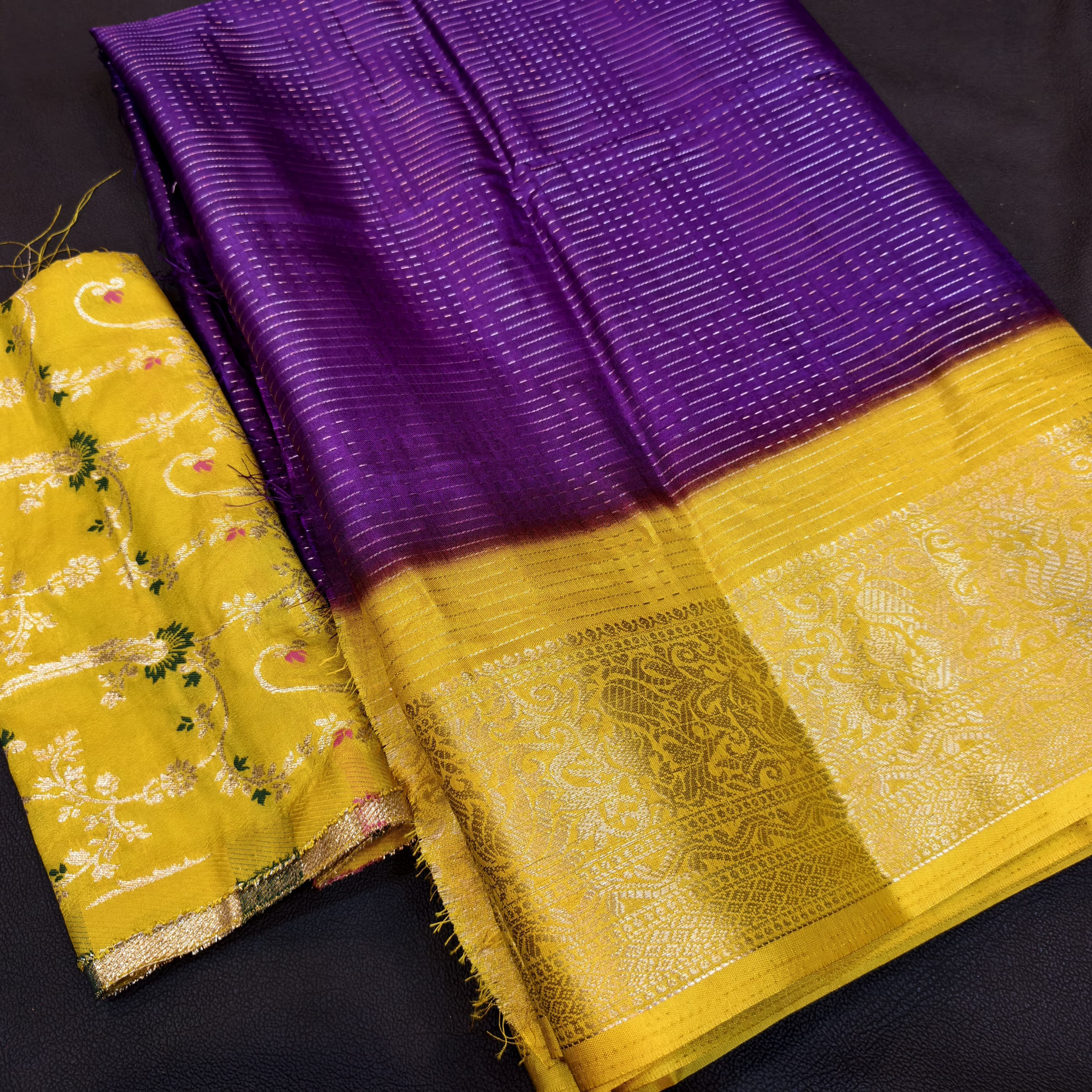 DOLA SILK SAREE PURPLE WITH YELLOW COLOUR