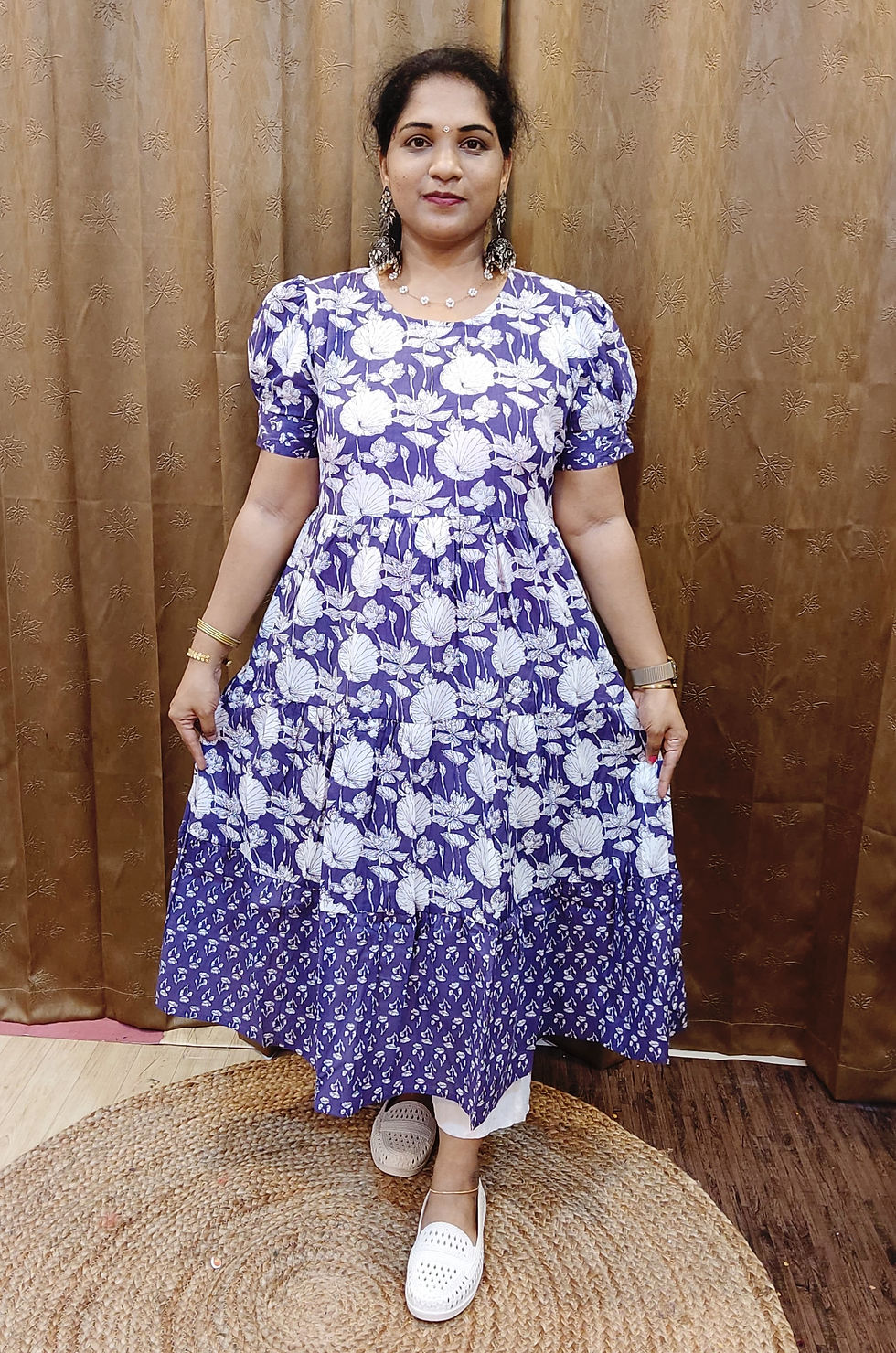 Copy of COTTON MIDI TYPE 2 -TIER KURTI LAVENDAR COLOUR