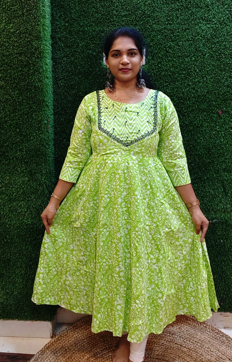 PURE KANDHA COTTON WITH AARI WORK YOKE UMBRELLA CUT KURTI