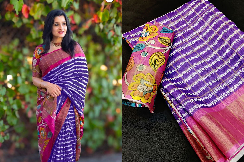 LINEN COTTON SAREE PURPLE WITH DARK PINK COLOUR