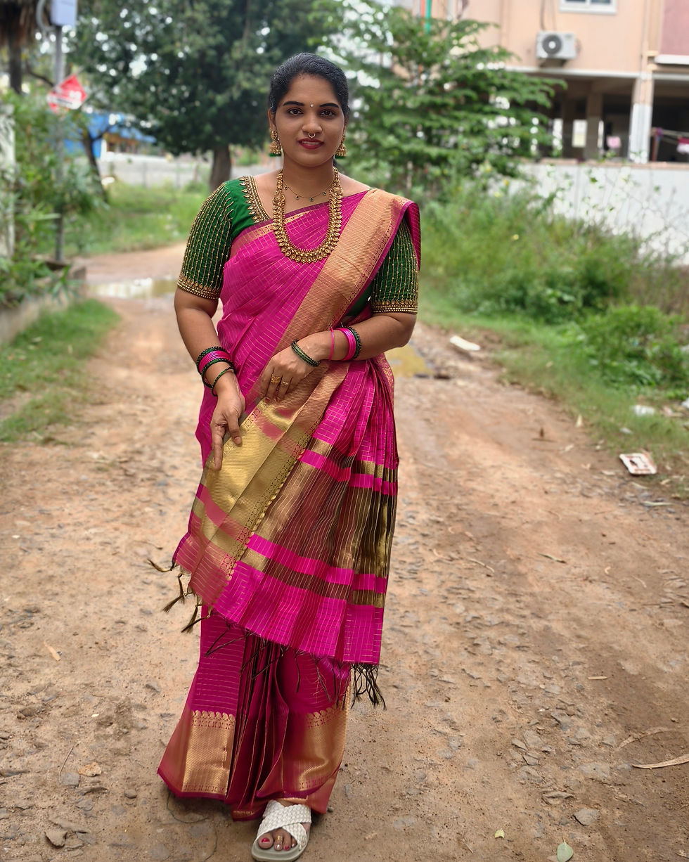 Thumbnail: TBS002--SEMI  BANARASI  SILK SAREE  PINK COLOR BLOUSE