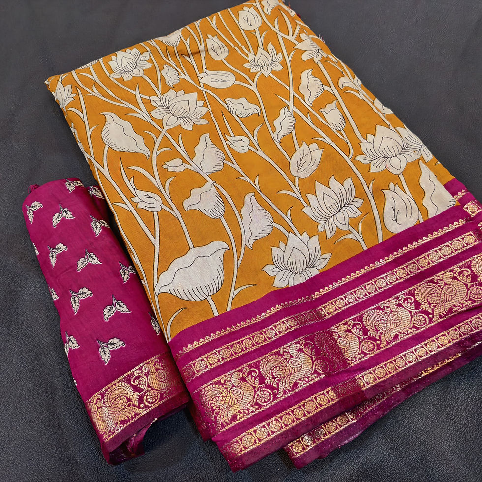PREMIUM MANGALAGIRI SILK SAREE YELLOW WITH PINK