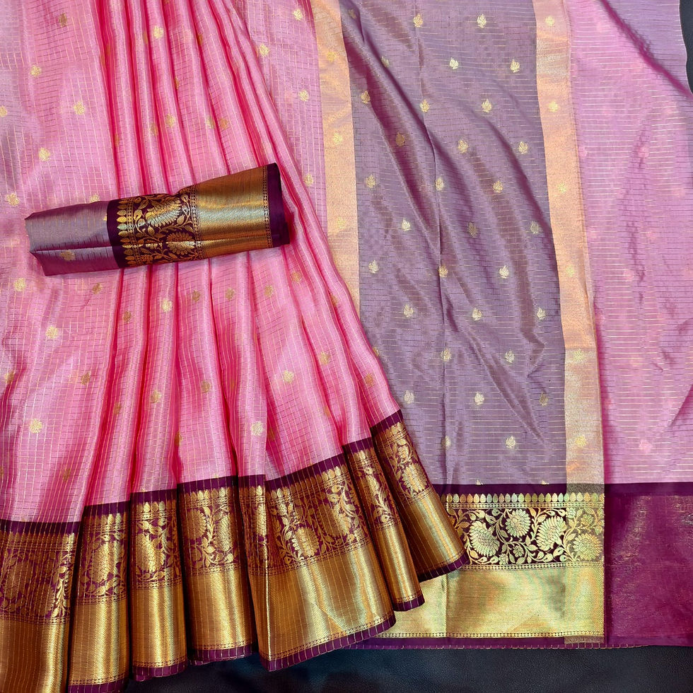 Thumbnail: TCB003--LITE PINK WITH BROWN SEMI BANARASI SILK
