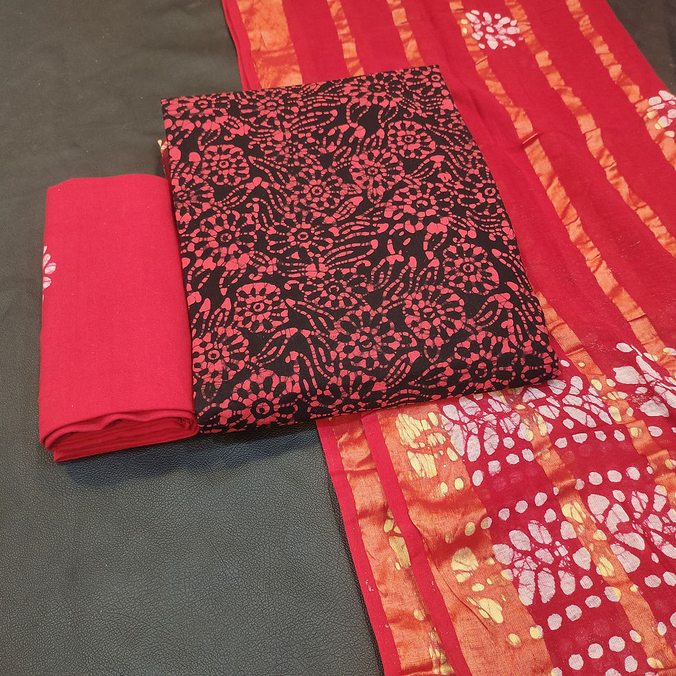 BATIK COTTON CHUDIDHAR MATERIAL RED COLOUR