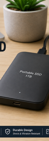 Portable SSD
• Coursework backups
• Research storage
• Fast file transfers
• Portable design