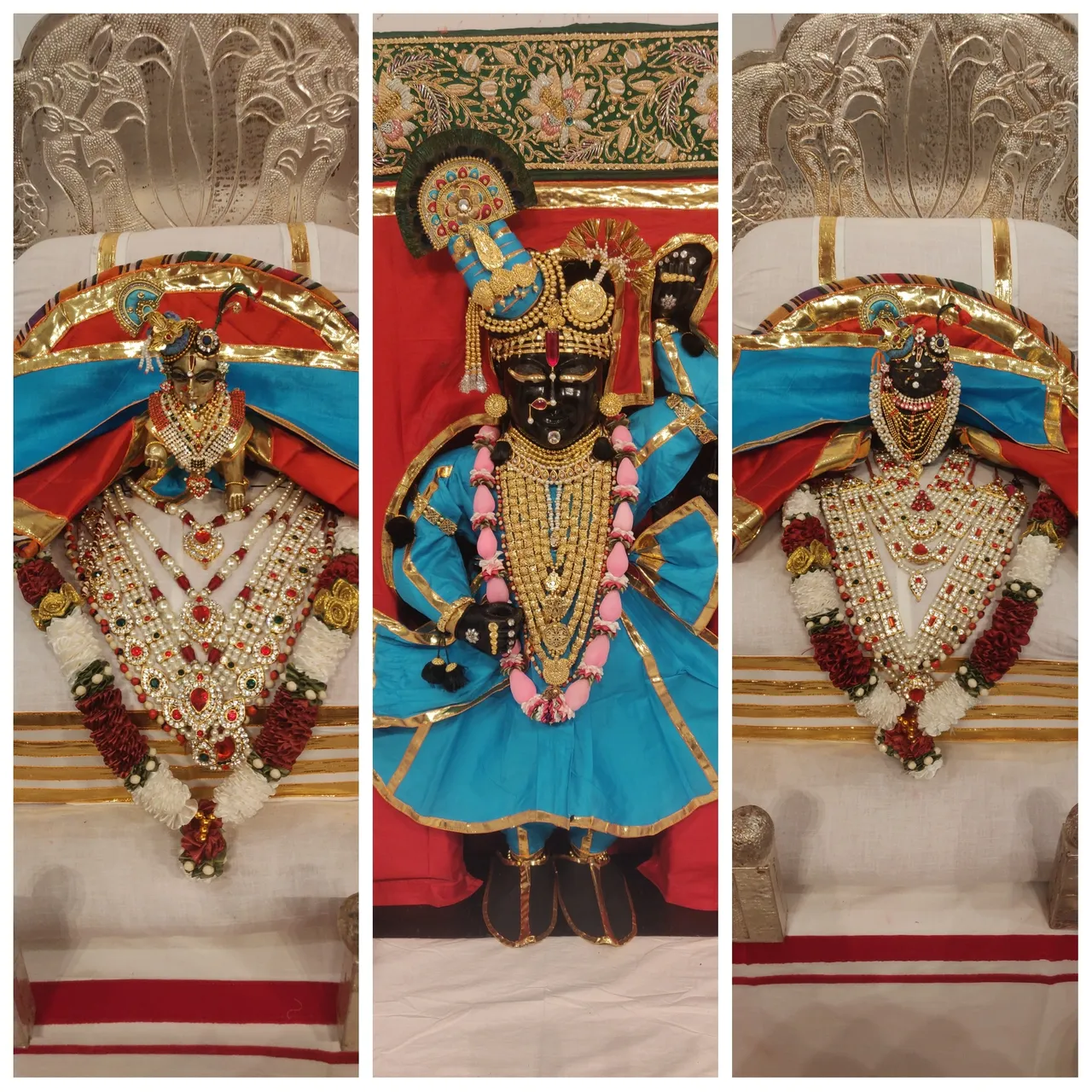 Image of bala gopala, shrinathji, girirajji, and baby krishna