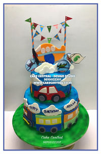 Toy Plane ,Car & Train theme 3 tier Kids Birthday Cake