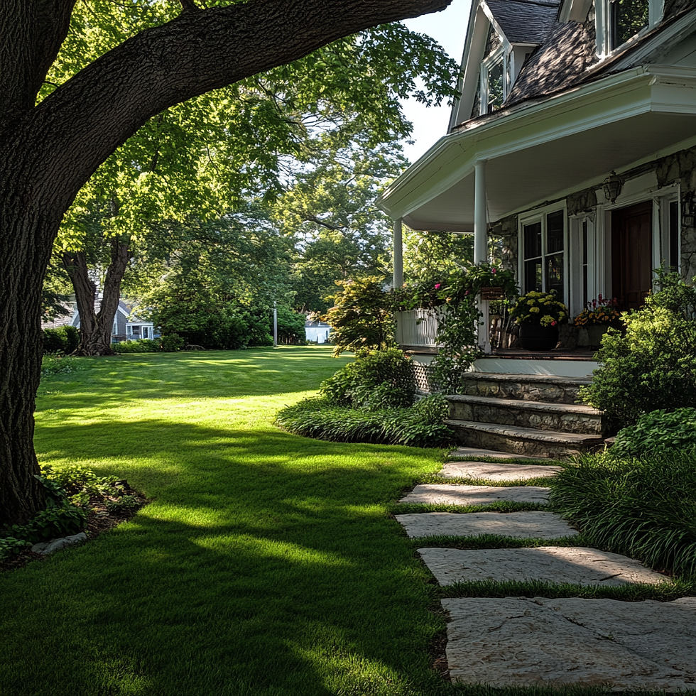 Lawn after clean-up and fertilization