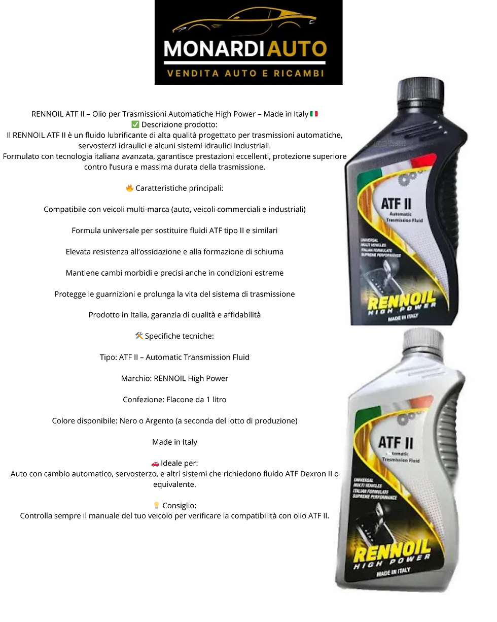 RENNOIL ATF II – Olio per Trasmissioni Automatiche High Power – Made in Italy