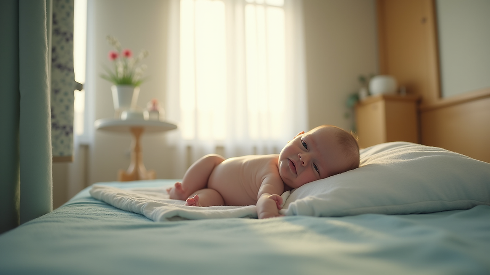 Eye-level view of a serene birthing space with soft lighting and calming decor
