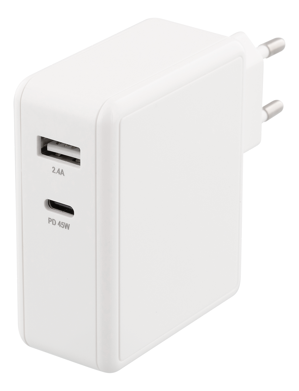 DELTACO 53W USB-C AC Adapter, QC 3.0, USB-C PD 45W, USB-A 12W, white