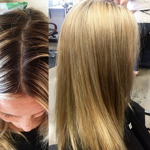 This sweetheart got weird highlights 😳 so I fixed her up for summer by brightening her blonde and b