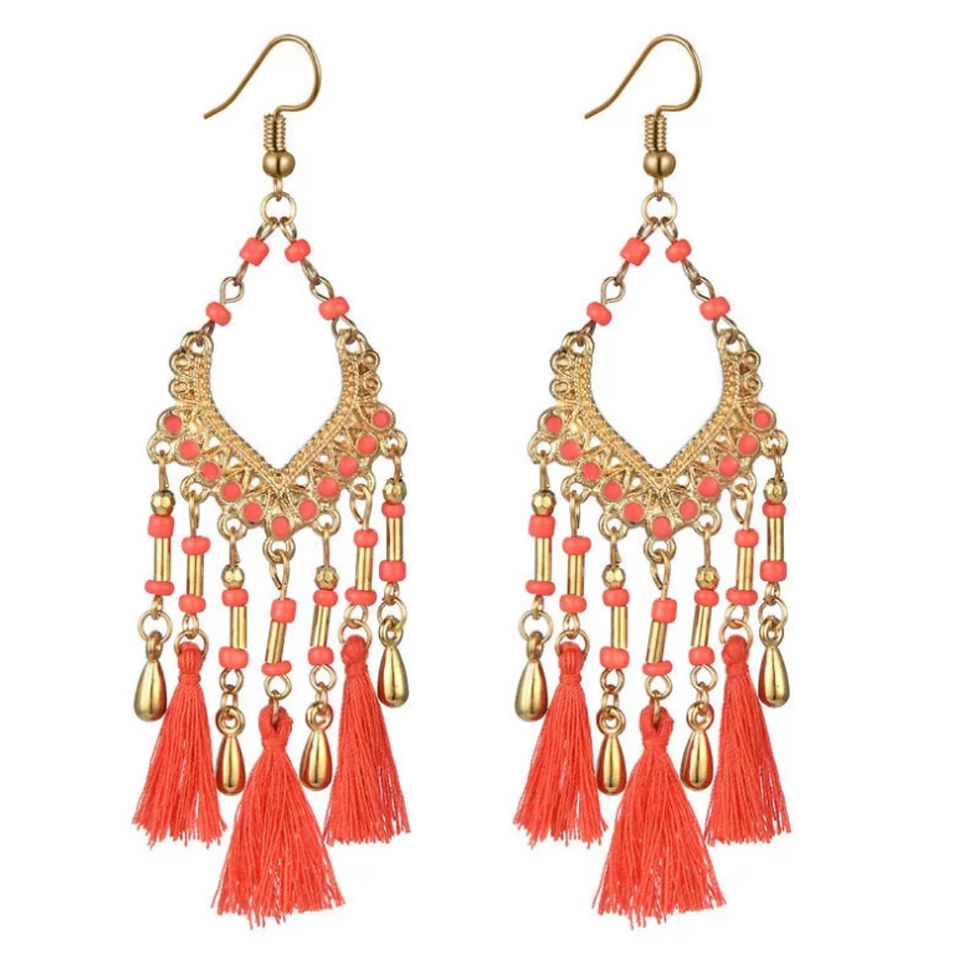 Thumbnail: Bohemian Tassel Beaded Earrings