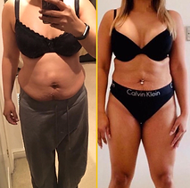 postpartum weightloss transformation of female loosing postpartum belly