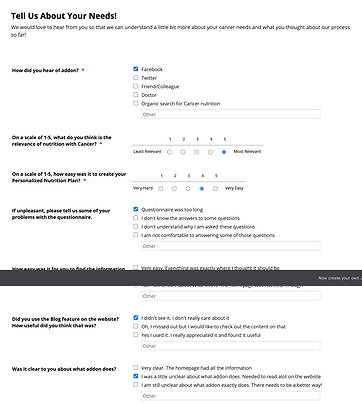 pageshot of 'Tell Us About Your Needs!'