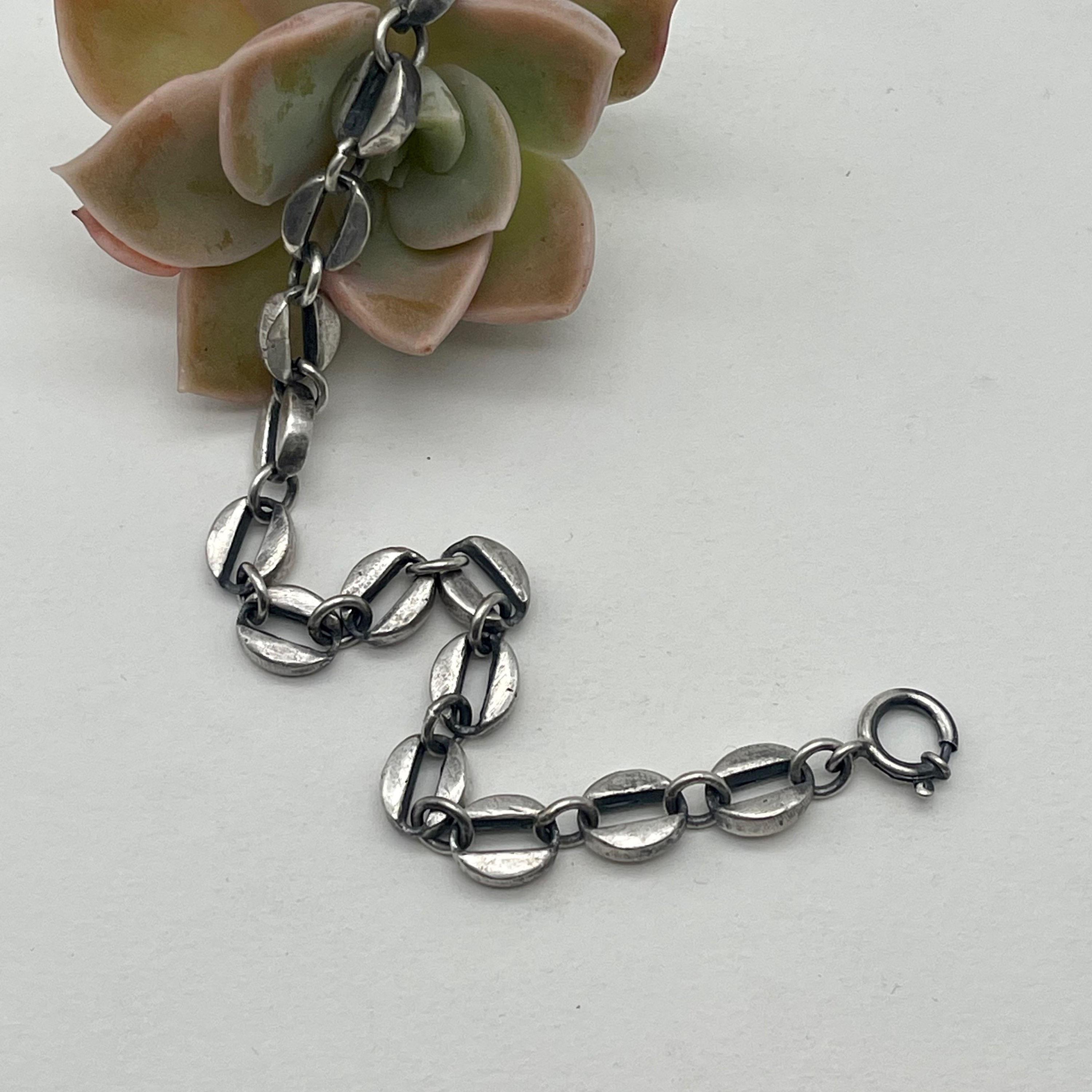 Oxidised Solid Silver Coffee Bean Bracelet