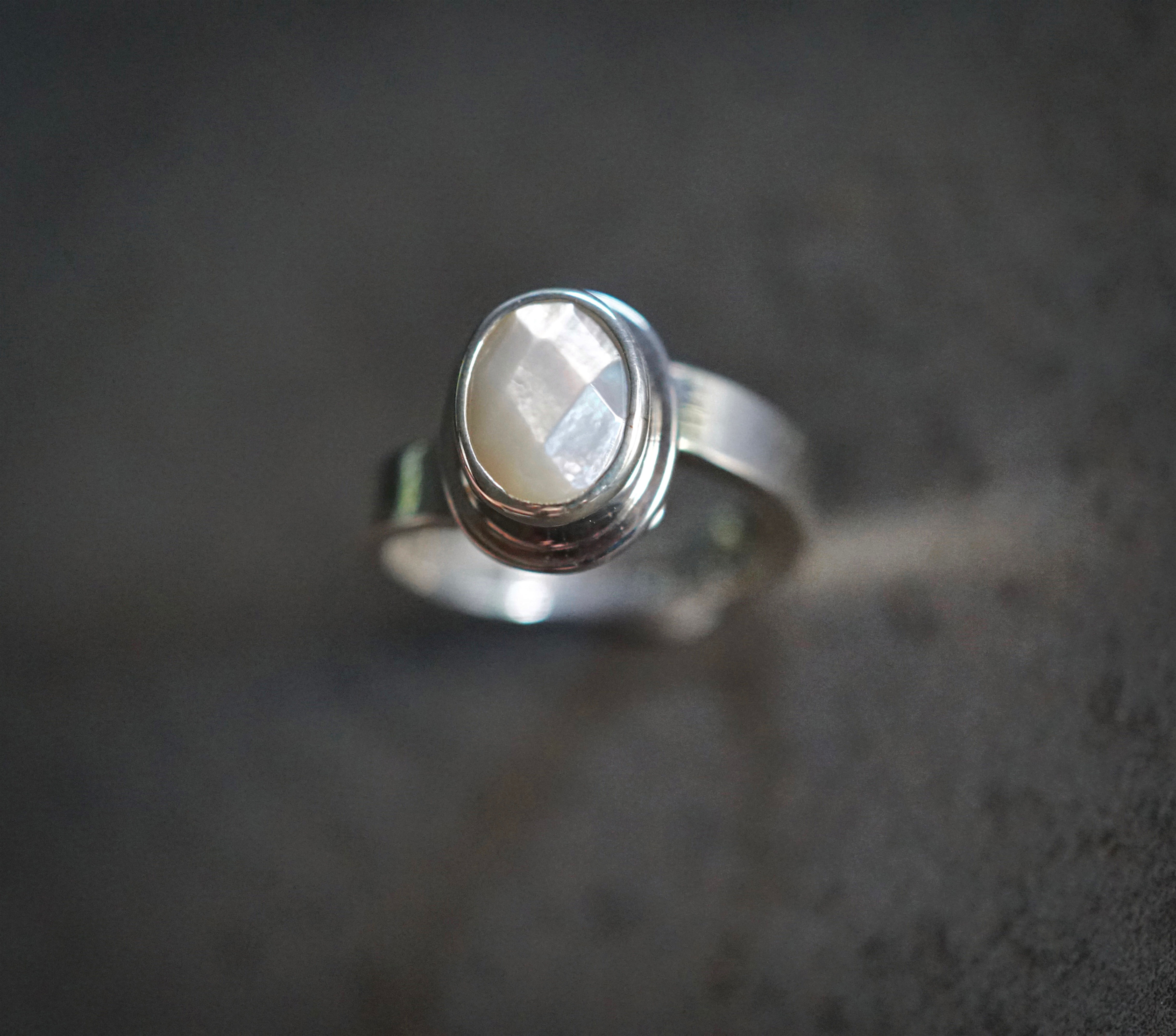 Faceted Mother of Pearl ring