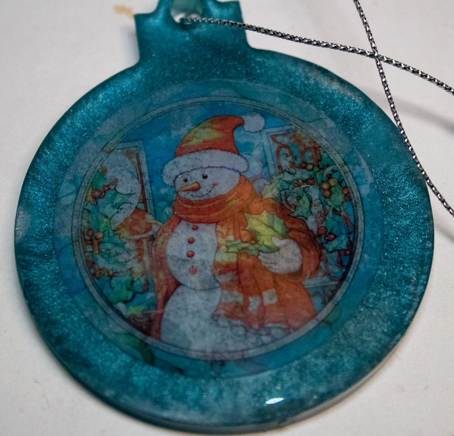 Thumbnail: Teal Stained Glass Ornaments piece 2