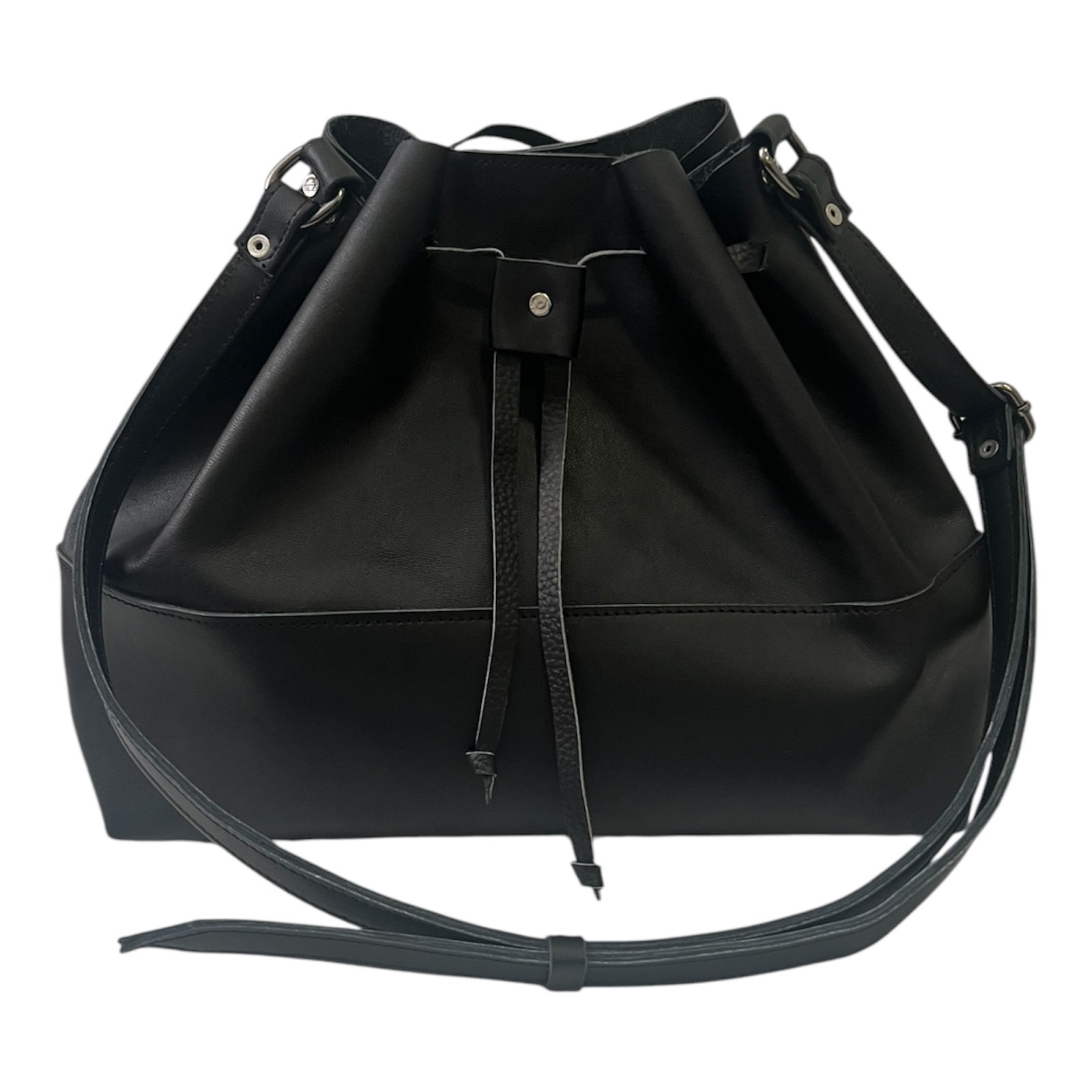 Purse, Draw-string - Black Leather