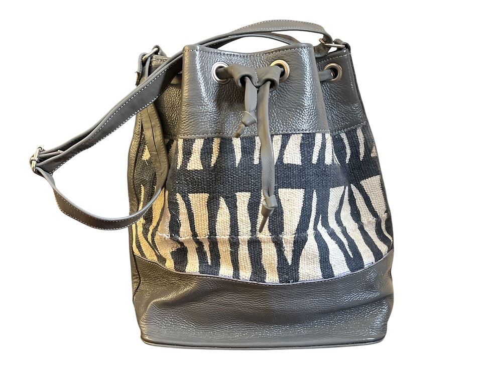 Thumbnail: Purse: Draw-string, Leather w/ Mud Fabric