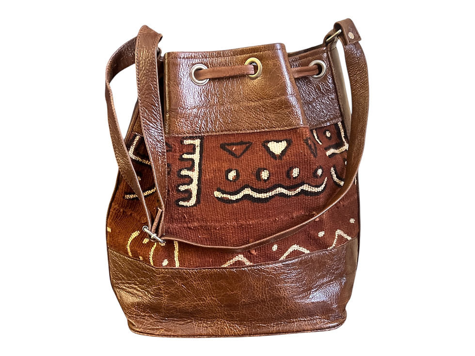 Thumbnail: Purse: Draw-string, Leather w/ Mud Fabric