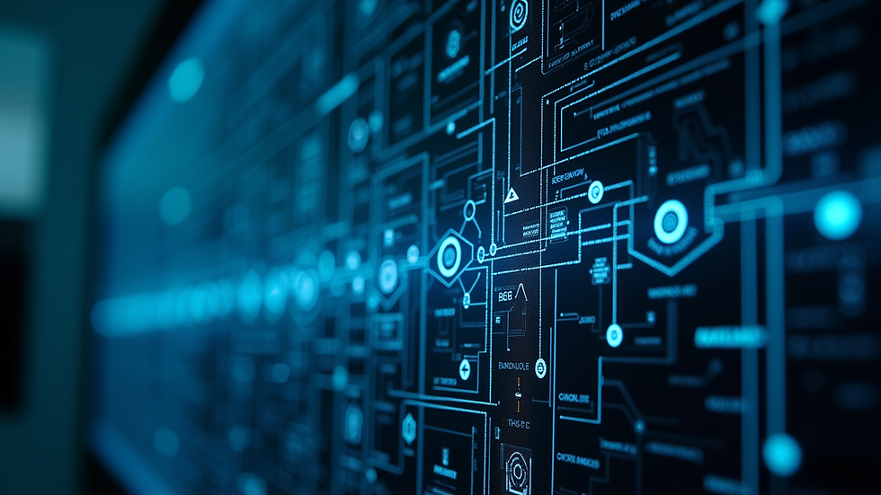 Eye-level view of a quantum network schematic displayed on a digital screen