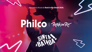 Palco do Rock in Rio com caixas de som e tecnologia Philco durante festival de música