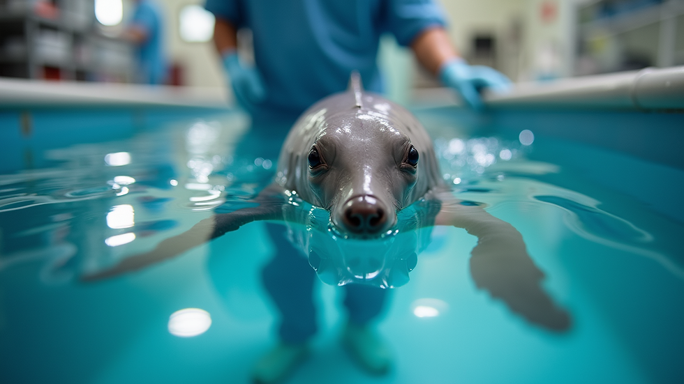 Eye-level view of a veterinary professional adjusting aquatic treadmill settings