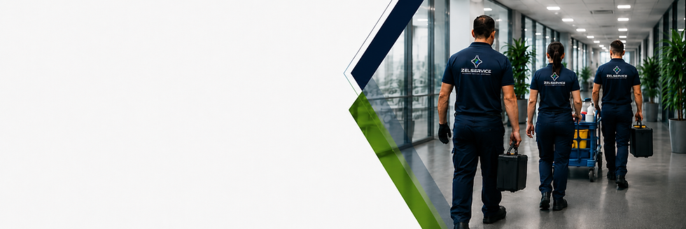 Equipe ZELSERVICE uniformizada em ambiente corporativo para banco de dados de currículos e futuras oportunidades de trabalho
