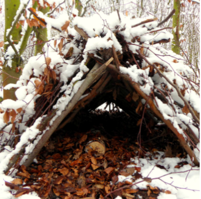 Snow on Survival Shelter