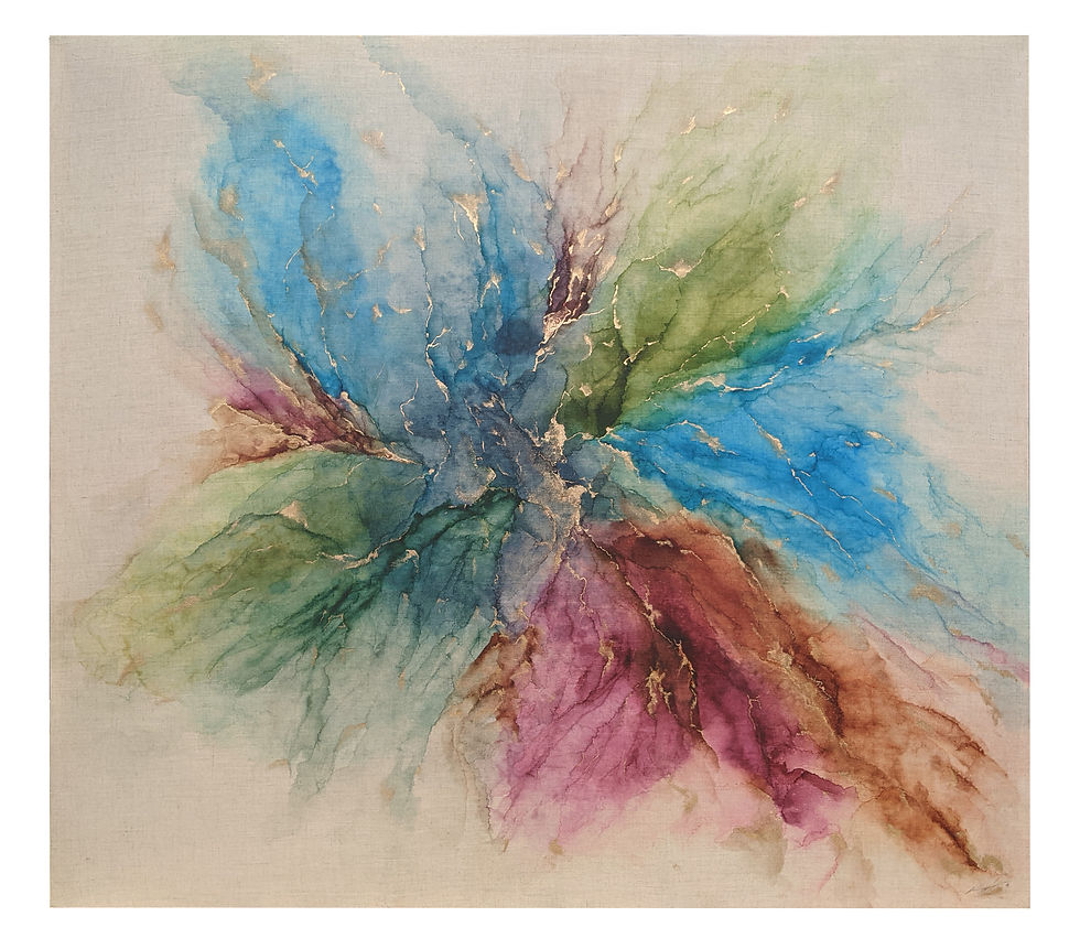 Thumbnail: Hope is Around You– (45" x 49.75") June 2020; Alcohol Ink on Raw Linen