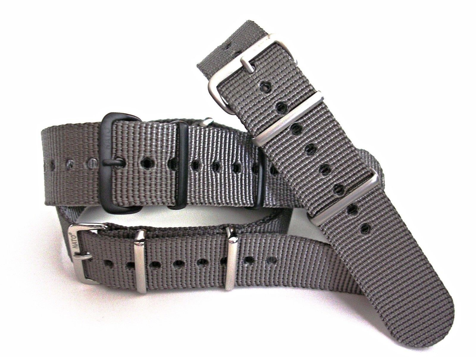 NATO® Xtreme Heavy Nylon Grey 20mm 22mm Satin High Polish PVD Buckles 1.5mm Thick 295mm Length NATO G10 Watch Strap