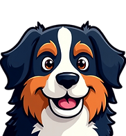 Illustrated Bernese Mountain Dog mascot used by Dog Poo Poo for Utah-based poop scooping and pet waste services.
