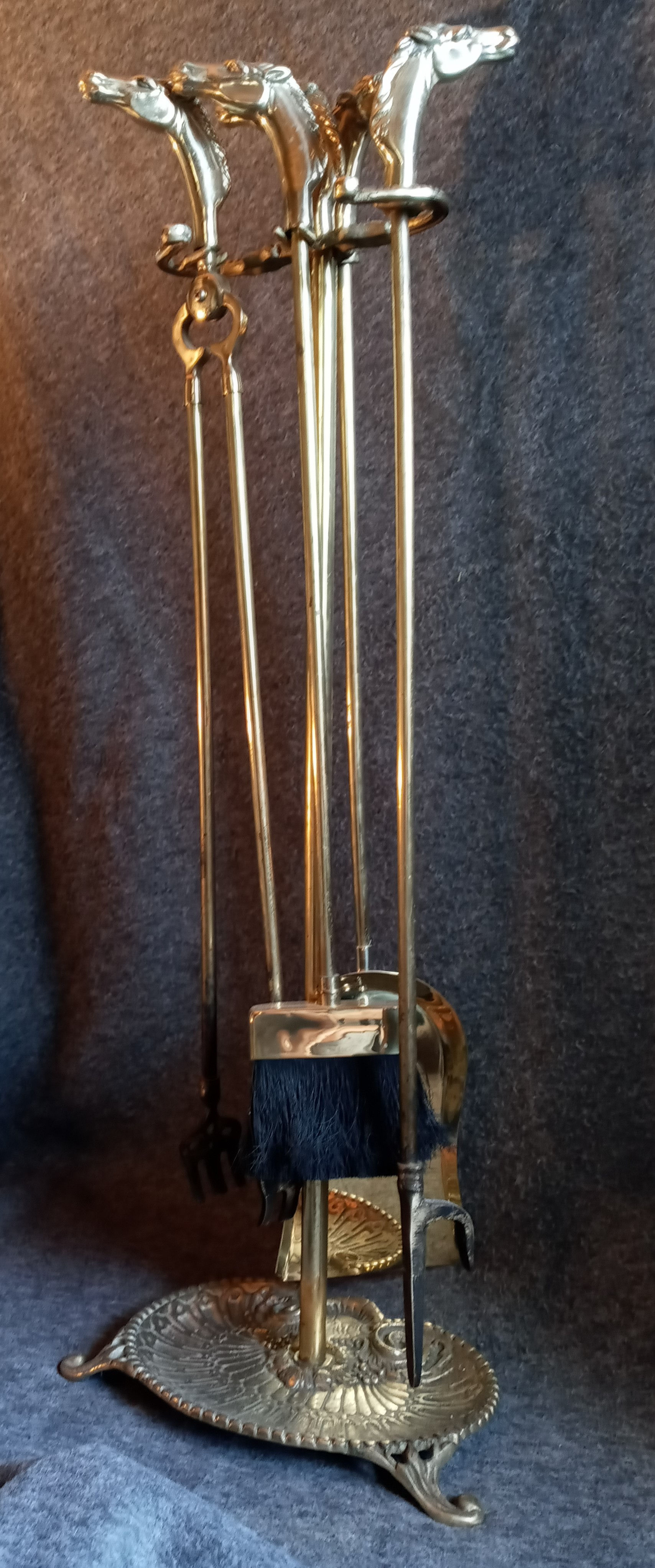 Brass Horsehead Fireplace Tools Set
