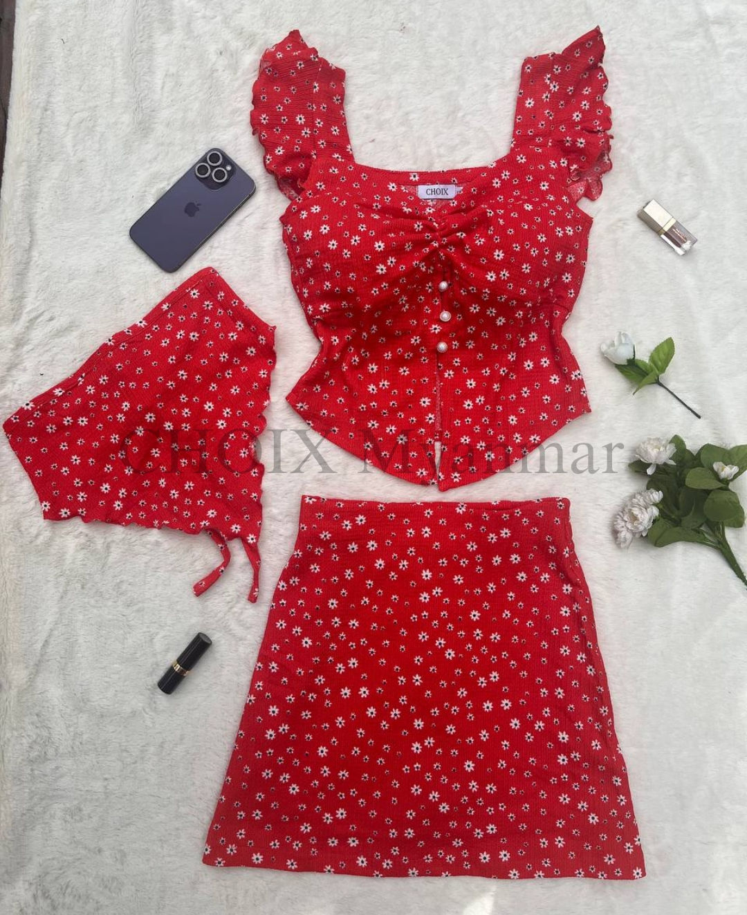3 in 1 Short Set ( Safety Pants Included) _ Red