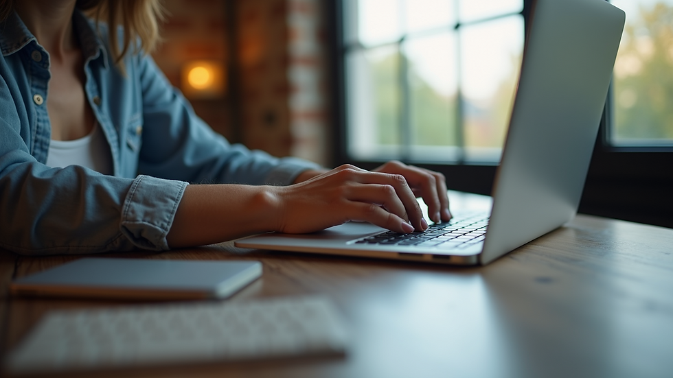Eye-level view of an engaged individual using a laptop
