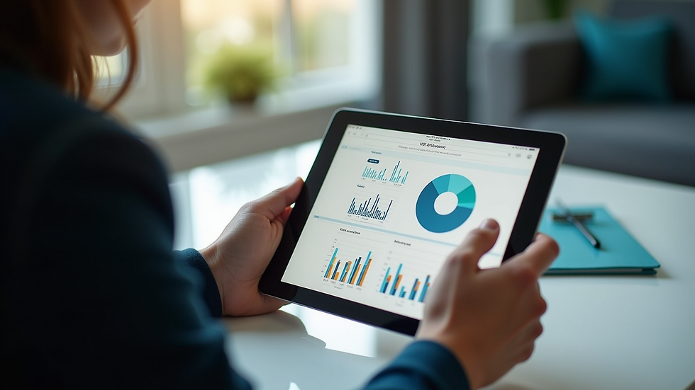 Close-up view of a person analyzing SEO reports on a tablet