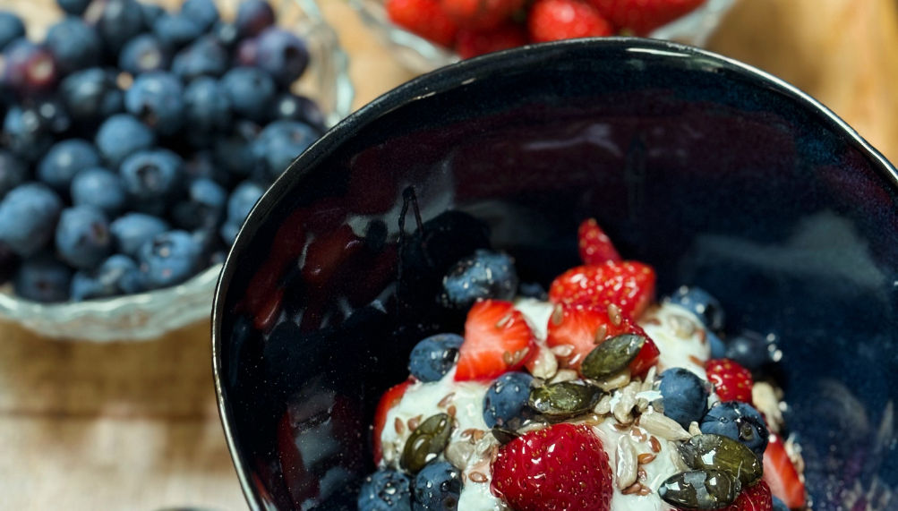 Locally Picked Berries and Natural Yogurt at our Yoga Retreat in South West France