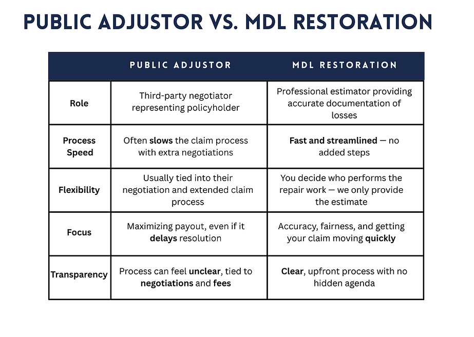 MDL Restoration's Strengths vs. Public Adjustors