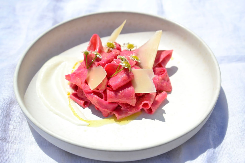 Handmade Pappardelle Pasta With Cheesy Beet Sauce