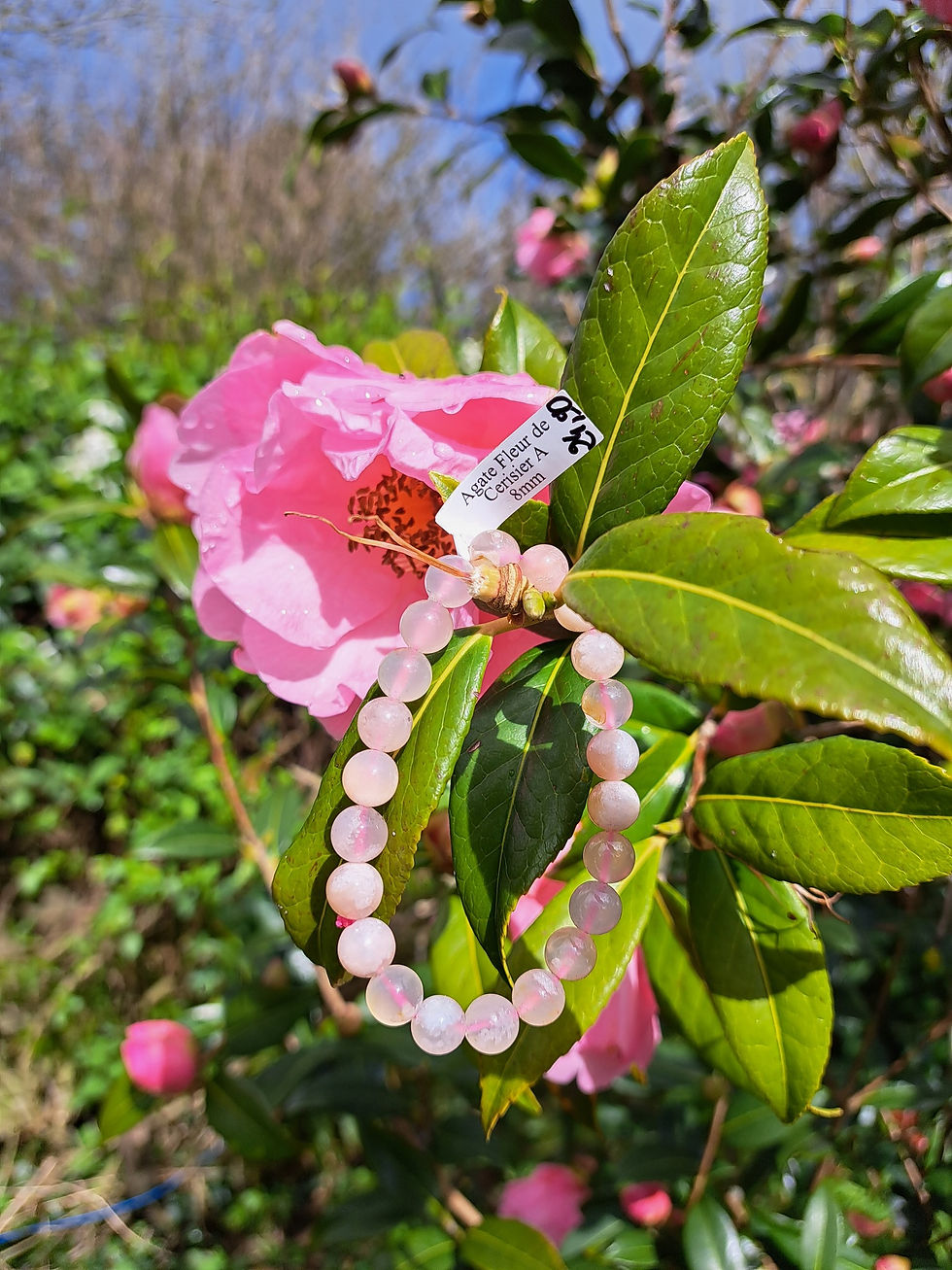 Bracelet Boule Agate Fleur de Cerisier A 8 mm