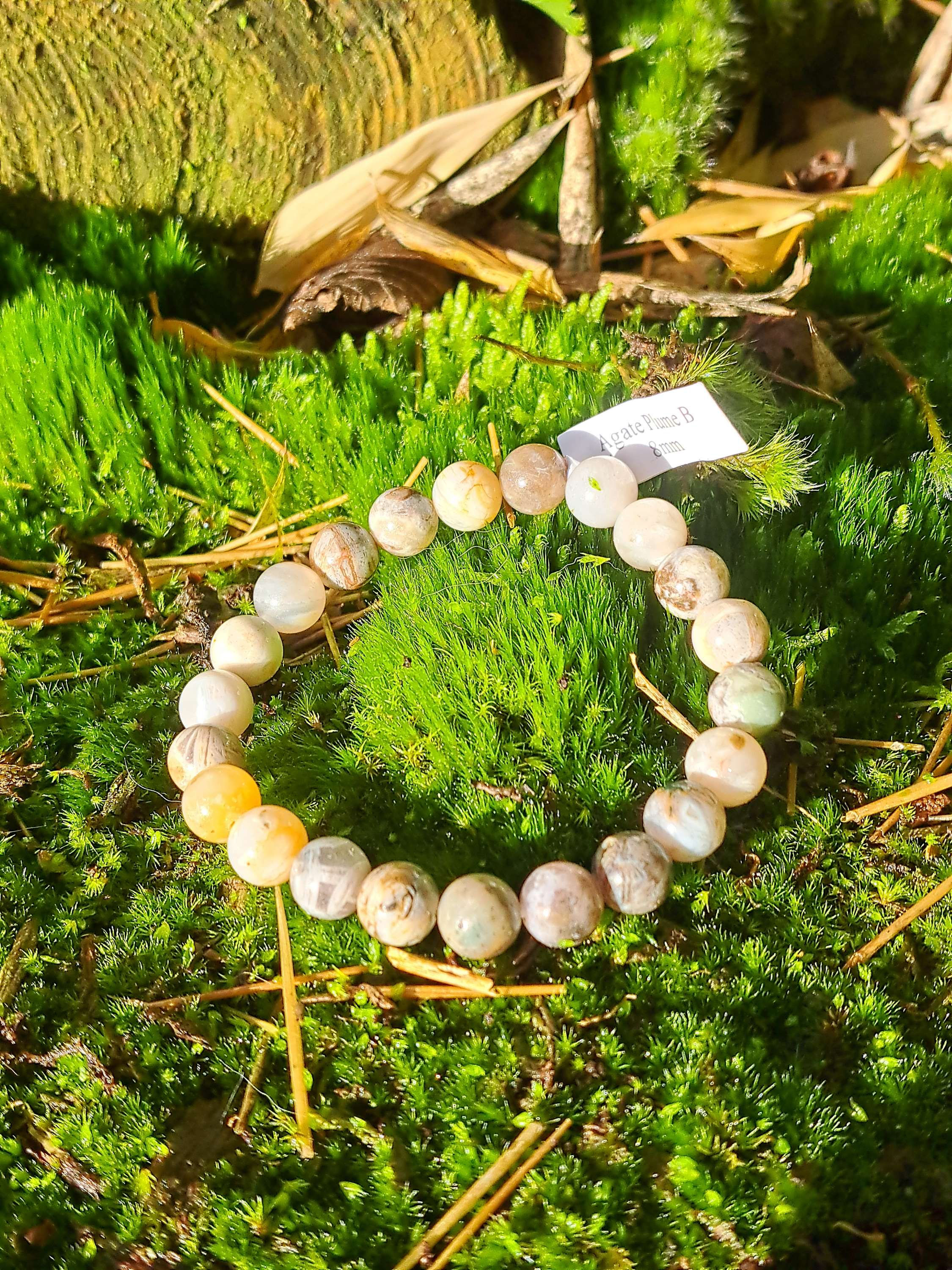 Bracelet Boule Agate Plume 8 mm B