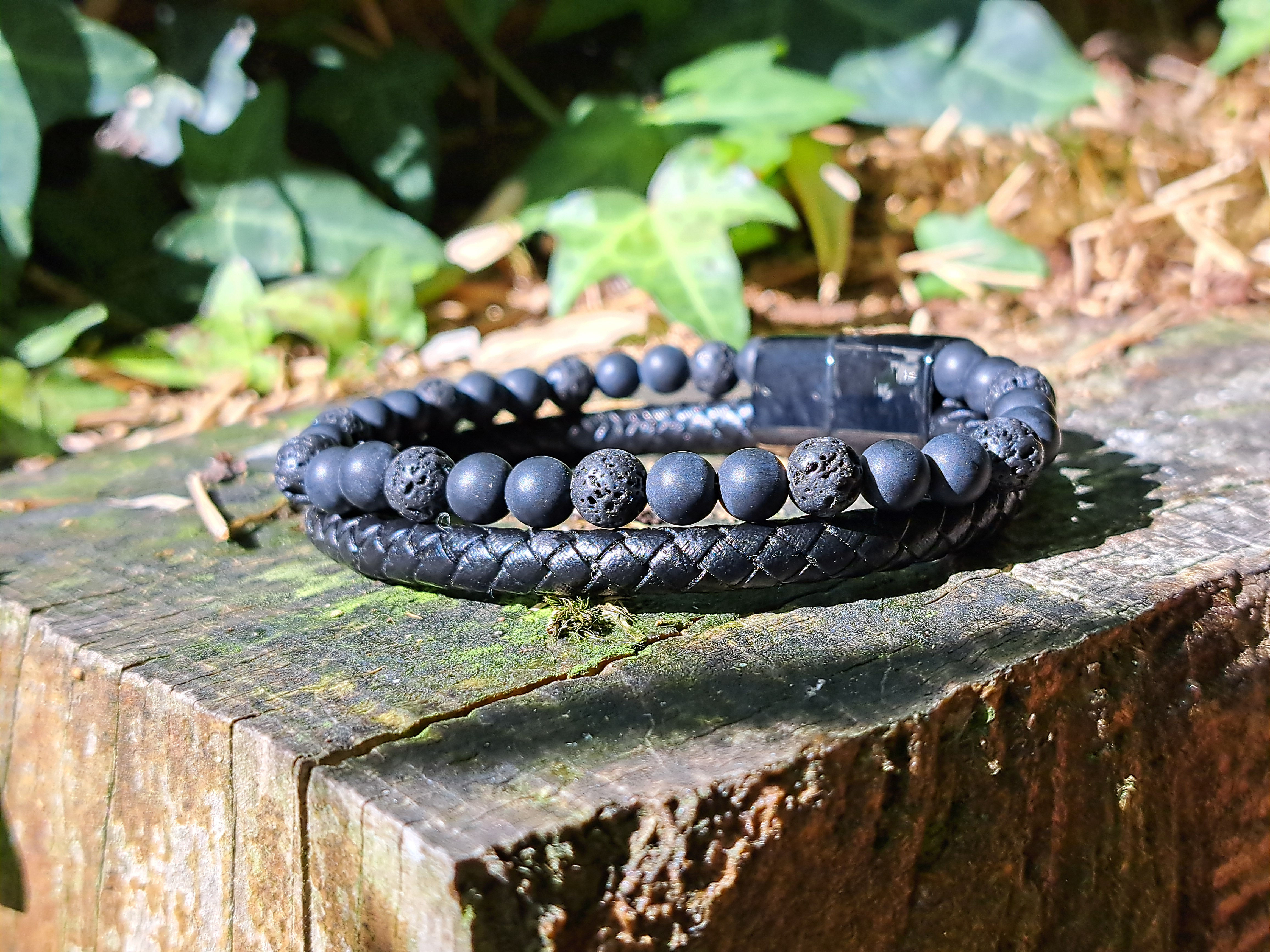 Bracelet Homme Aska noir  Pierre de Lave, Shungite A